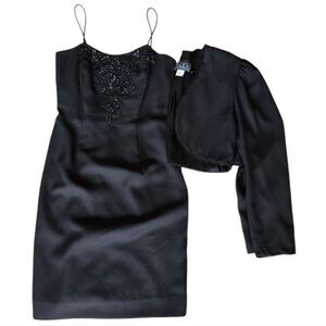 ALEX EVENINGS Women's Mini Dress + Bolero Black Embellished Size 8 Formal 90s